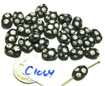 Czech Glass Oval Beads JET w/ DOTS  YOUR CHOICE OF SIZE, STYLE, LOT SIZE