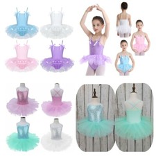 Girls Tutu Flower Ballet Dress Kids Gymnastics Sequins Bowties Dancing Costumes