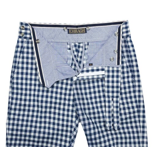 Mens Gurkha Pants Blue White Check Plaid Slim Straight Flat Front Trousers 32 - Picture 3 of 7