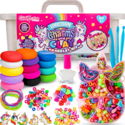 Einhorn Armband Set: Schmuckherstellung Set mit Charms & Ton Kinder Basteln Geschenk Mädchen
