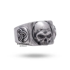 Celtic knot Gothic Biker Rider half jaw Skull Men Ring 925 Silver Gift