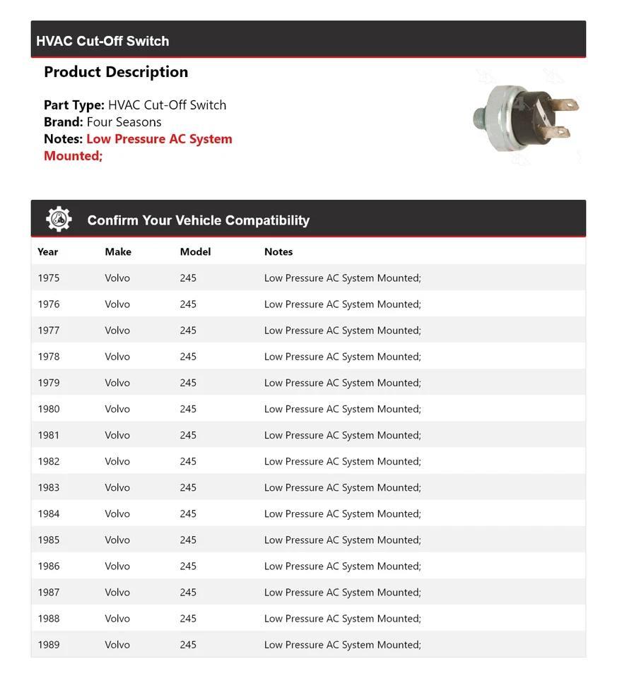 Interruptor de corte HVAC para Volvo 245 1975-1989 4 estaciones 1976 1977 1978 1979 1980 Foto 2 de 4