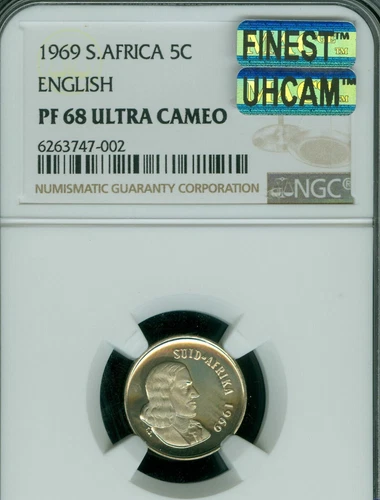 1969 SOUTH AFRICA 5 CENTS ENGLISH NGC PF68 MAC FINEST UHCam SPOTLESS 95 MINTED*