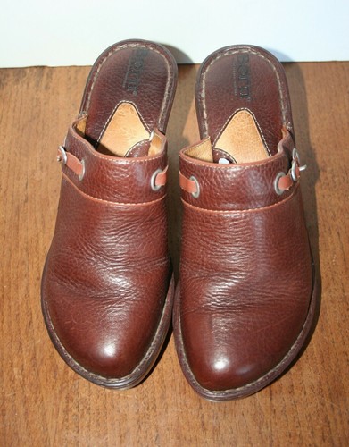 Women's BORN Leather Clogs 7M Brown Wedge 38 Euro W6162 - Picture 6 of 11