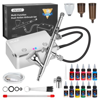 32PSI Airbrush Kit with Compressor, Rechargeable Multi-Function Dual-Action A...
