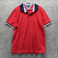 Tommy Hilfiger Polo Shirt Men Extra Large Adult Red Custom Fit Loose Preppy XL