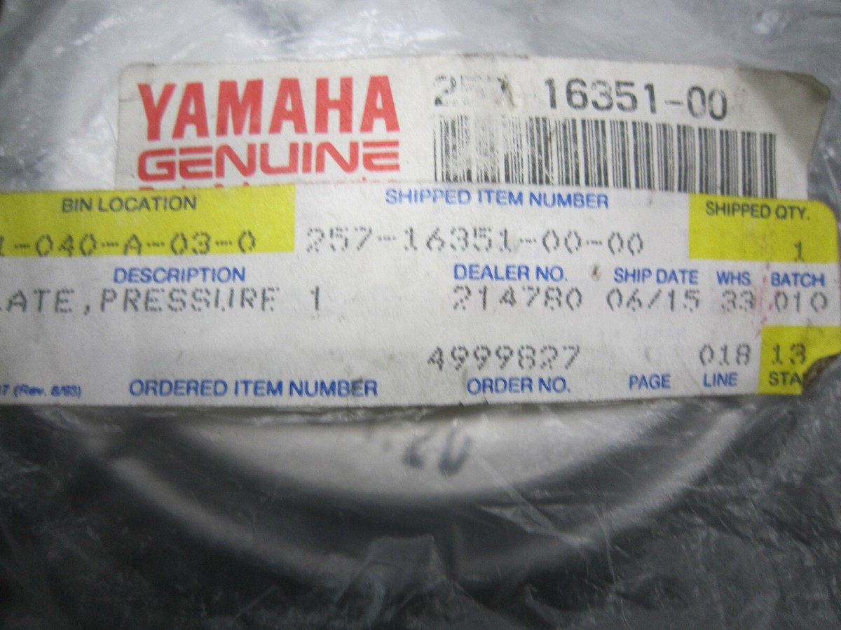 Yamaha YSR50 OEM Clutch Pressure Plate Fits 1987-92 + More P/N 257