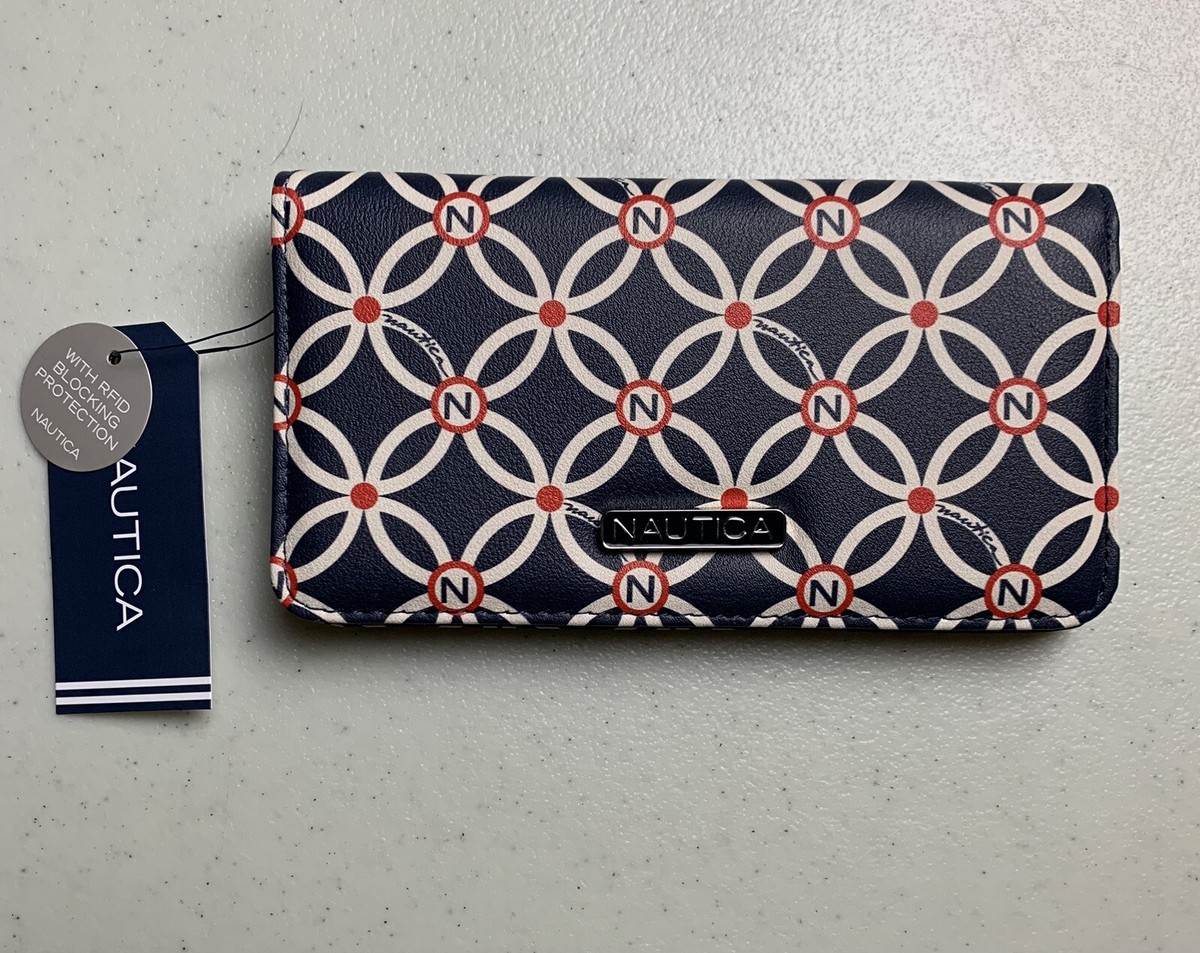 Nautica Slim Clutch Bifold Women’s Card Button Snap Wallet Coin Zipper New