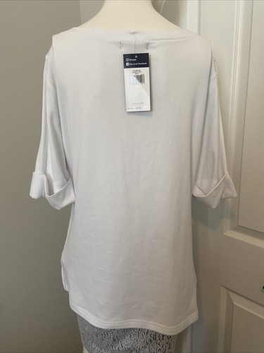 CHAPS SCOOP Neck Relaxed Blouse NWT WHITE SIZE XL SHORT SLEEVE PULLOVER - Picture 2 of 12