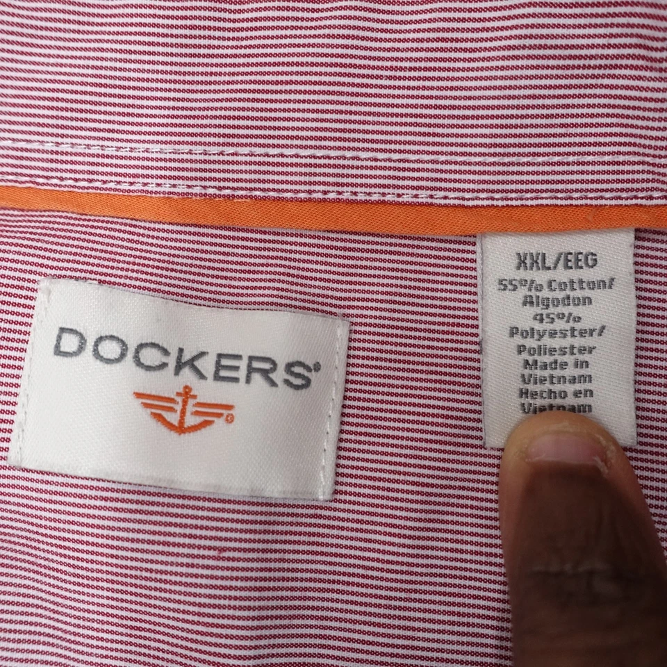 Dockers Shirt Men's 2XL White Pink Striped Logo Long Sleeve Button-Up Classic - Image 4 of 4