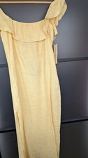 NEW! Reformation Madrid Dress Linen Off-Shoulder Slit Dress Buttercup (Sm) $218!