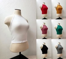 Women Casual Basic Solid Sleeveless High Neck Crop Cami Top Shirt RT13673