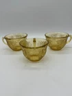 Set of 3 Vintage Federal Glass Sharon Cabbage Rose Amber Yellow Glass Tea Cups
