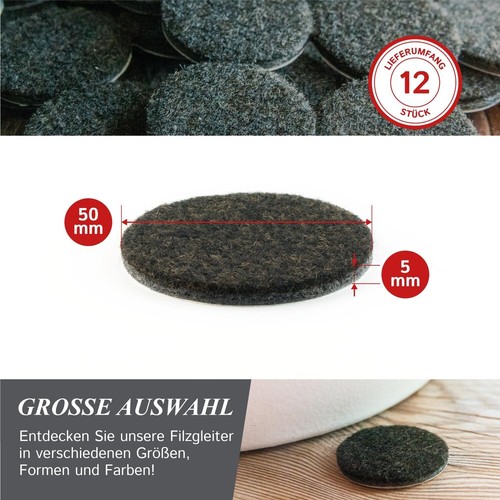 12 Filzgleiter selbstklebend rund Ø 50-75mm, 5mm, Möbelgleiter für schwere Möbel - Bild 3 von 36