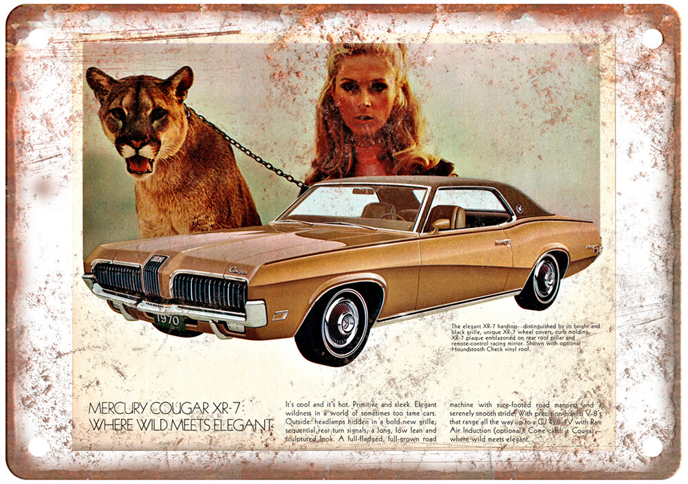 Vintage 1970 Mercury Cougar XR-7 Auto Ad Reproduction Metal Sign