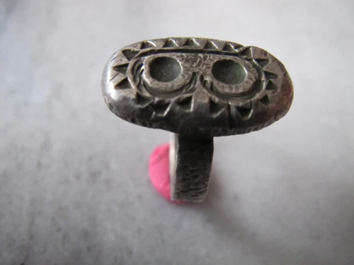 Antique Rare  Georgian Silver Owl's eyes Occult Signet Ring 10 US