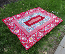 Beach Blanket Handmade cotton OOAK Red floral 68x50" Picnic Blanket Patchwork