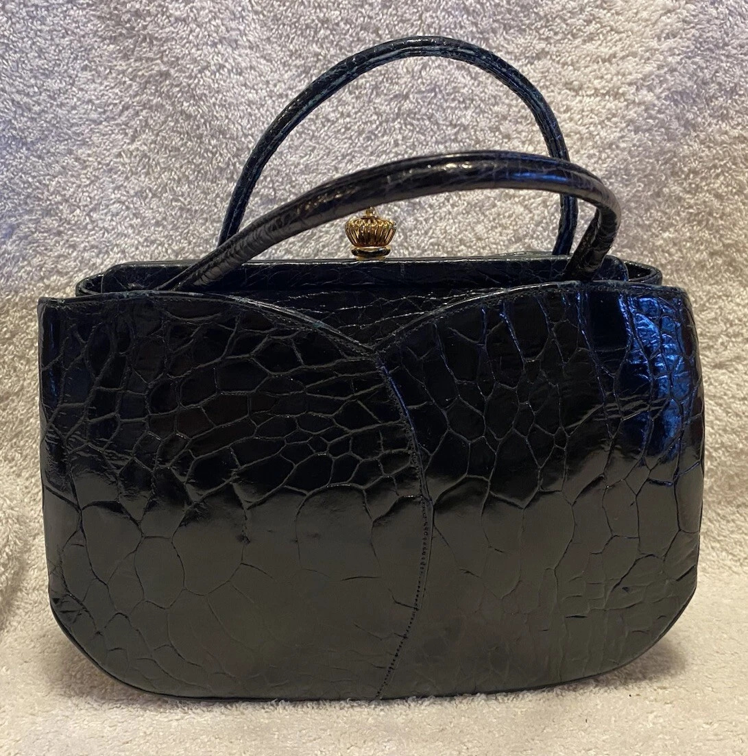 Vintage Harry Rosenfeld black leather shoulder bag with Mother of Pearl clasp Bags | Vintage Harry Rosenfeld Black Leather Shoulder Bag  main image 3