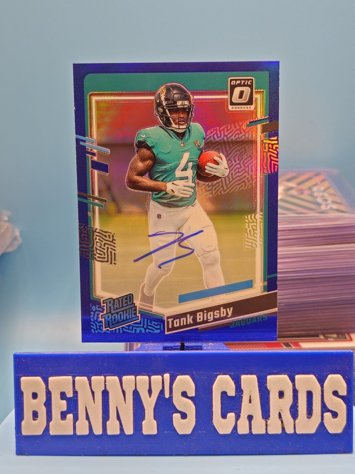 2023 Donruss Optic Football Blue Prizm On Card Auto 83/99 Rated RC Tank Bigsby