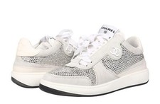 Authentic Chanel Low Top Crystal Embellished Sneakers silver/ grey size 38