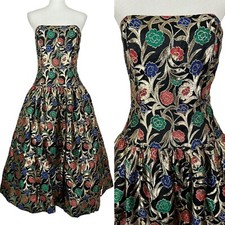 Victor Costa 1980's Gold Strapless Prom Cocktail Dress Floral Tulle 12 Gorgeous
