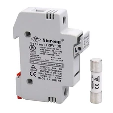 Solar Fuse Holder 10A 1000V DIN Rail Mount White 10x38mm 10A Fuse Included