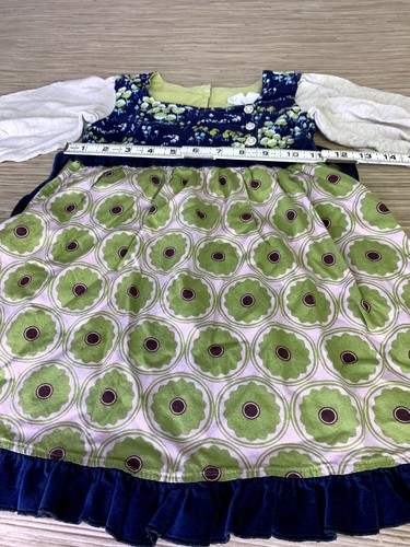 Hopscotch Designs Mixed Print Green Blue Dress Size 4 Long Sleeve Pleated - Picture 4 of 5