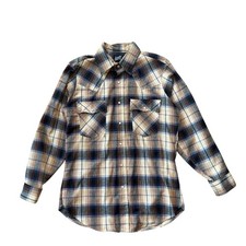 Levis Mens Western Plaid Pearl Snap Vintage Shirt Brown Blue Regular Fit Large L