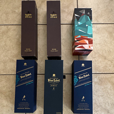Lot of 6 Empty Liquor Bottles with Display Boxes.