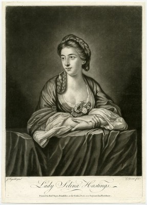 Antiker Druck - Selina Hastings - Portrait - Reynolds - Spooner - ca. 1750