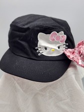 Hello Kitty Girls Black Cadet Hat Cap with Pink Sequin Bow One Size Sanrio J3