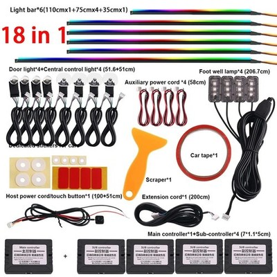 18 In 1 RGB Symphony Car Atmosphere LED Acrylic Guide Fiber Optic Ambient Light