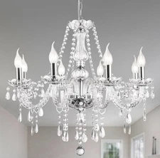 Elegant Crystal Glass Ceiling Pendant Lighting Fixture 8 Lights Chandelier