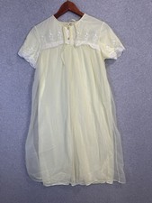 VTG 60s Molyclaire Yellow Chiffon Lace Peignoir Robe Sheer Nightgown Sz M