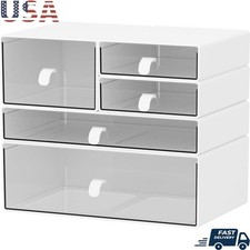 5 Drawer Plastic Storage Organizer Makeup Office Accessories Stackable Suitable