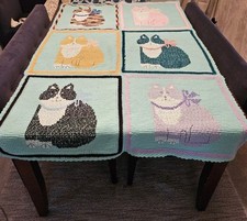 Cat Throw Handmade Details Crocheted Seafoam Green Multi Afghan 65 X 42"