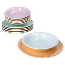 Pastello12tlg Tafelservice 6 Personen Speiseteller Suppenteller Pastell-Farben