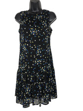 Calvin Klein Womens Size 4 Sleeveless Black Floral Print Ruffle Dress Tie Back