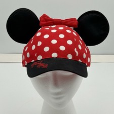 Disney Parks Minnie Mouse Ears Ballcap Hat Youth Bow Embroidery Red Polka Dot