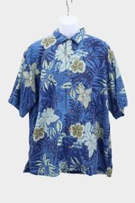 Tommy Bahama Men's XL 100 Silk Short Sleeve Blue Floral Hawaiian Shirt
