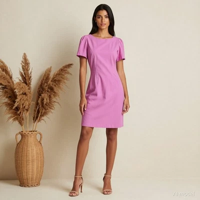 Sommerkleid J.Crew Rosa Gr. 36 Midi Etuikleid Baumwolle Rundhals Kurzarm Elegant - Bild 1 von 4