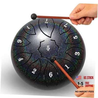 Steel Tongue Drum - 6 Inch 11 Notes, C Major, 440 Hz - Rain Drum Rainbow Black