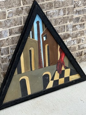 1950s Postmodern Surrealist Painting Artist Signed De Chirico Inspired