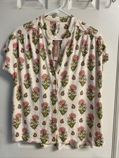 Soma S Cool Nights SS Notch Collar PJ Top Paisley Floral White S