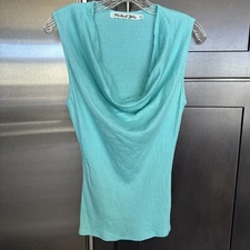 Michael Stars Top Womens One Size Turquoise Tank Shell Drape Neck Shine
