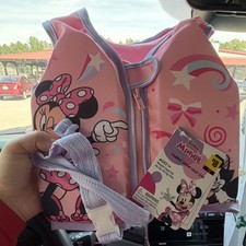 Disney Junior Minnie Fabric Swim Vest S/M Ages 1 Pink 40 lbs Max