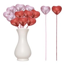 12 Pcs Glitter Heart Shaped Picks Puffy Foam Hearts Floral 4cm x 22cm Red/Pink