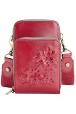 Patricia Nash Leather Shelby Phone Crossbody w/ Guitar Strap Ruby Red