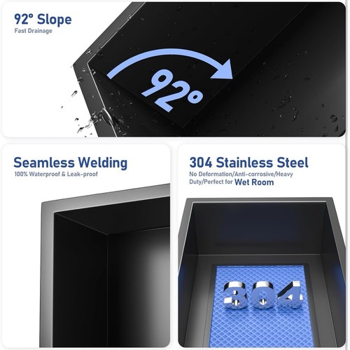 Led Shower Niche 12" X 12" Matte Black 304 Stainless Steel with Lighting... - Picture 2 of 4