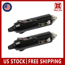 2pcs 12v Male Car Cigarette Lighter Socket Plug Connector With Fuse Red LED